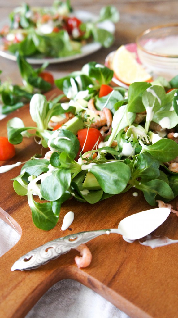 Salade met veldsla en Hollandse garnaaltjes