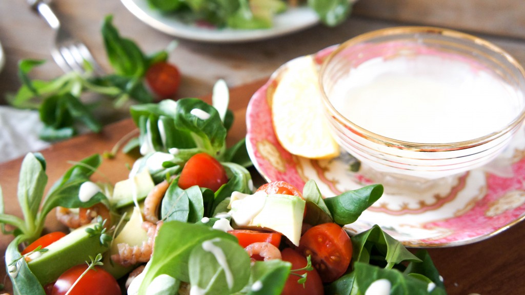 Salade met veldsla en Hollandse garnaaltjes