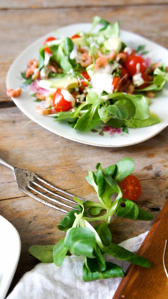 Salade met veldsla en Hollandse garnaaltjes