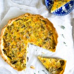 Hartige taart met prei, paddenstoelen en Gruyere