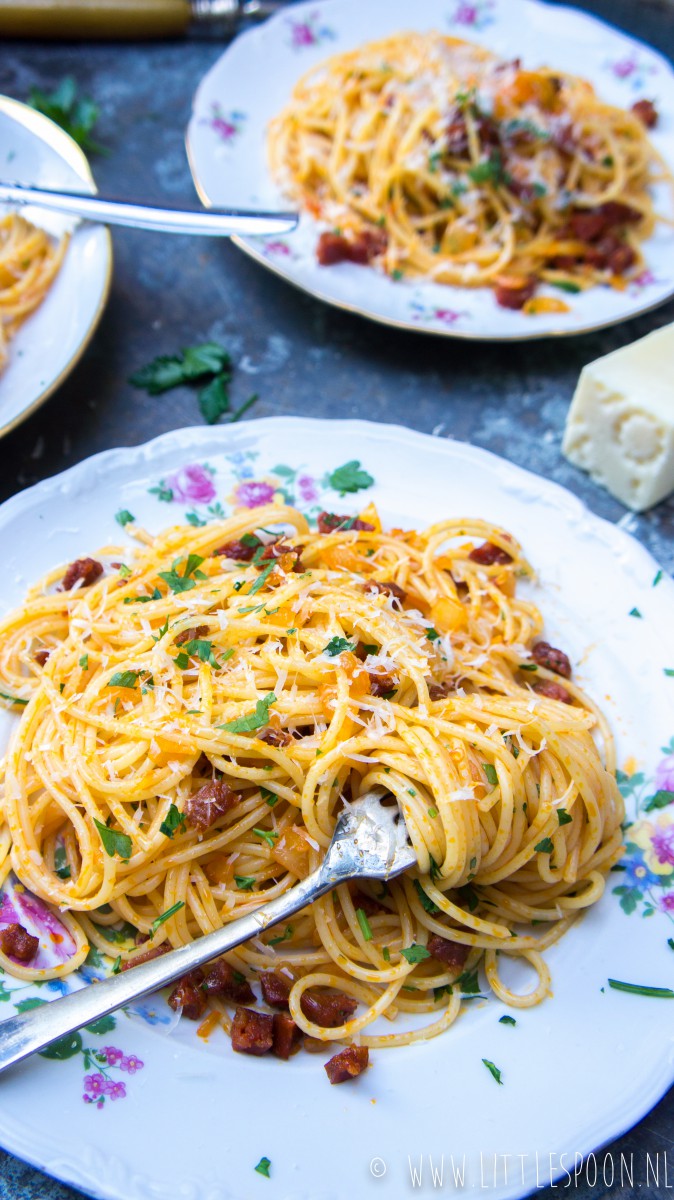 Makkelijk & snel- spaghetti met chorizo