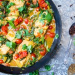 Indiase viscurry met zalm en spinazie