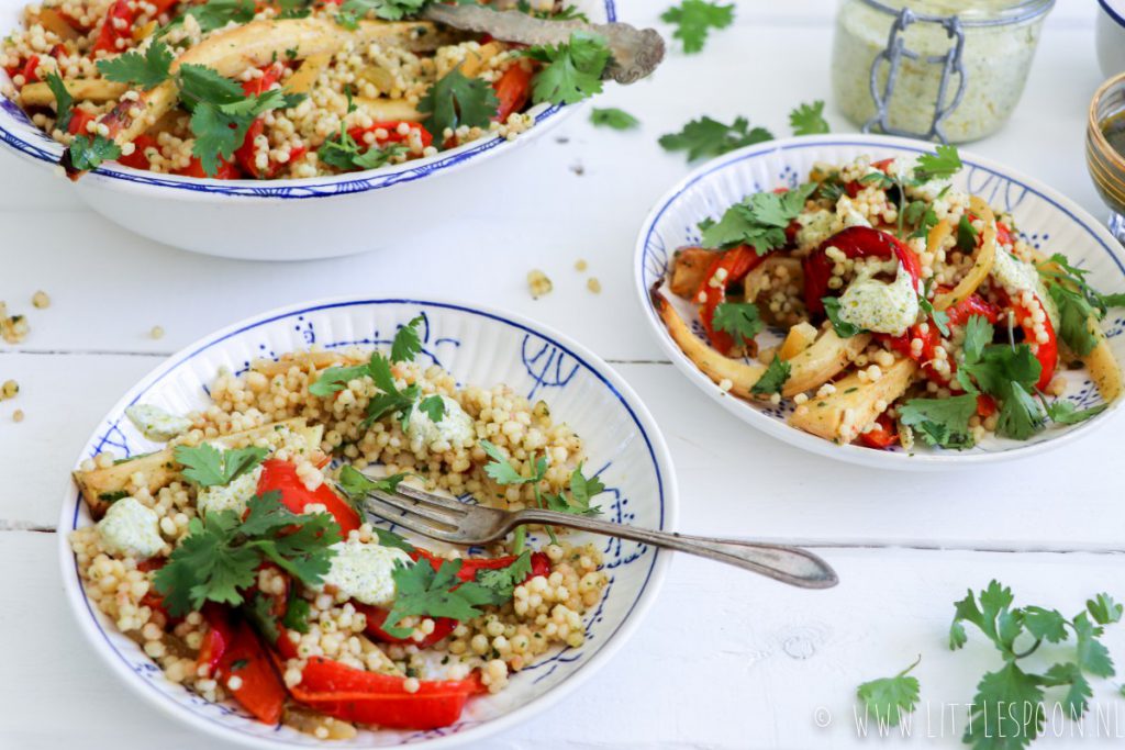 Couscous met chermoula, gegrilde pastinaak en paprika