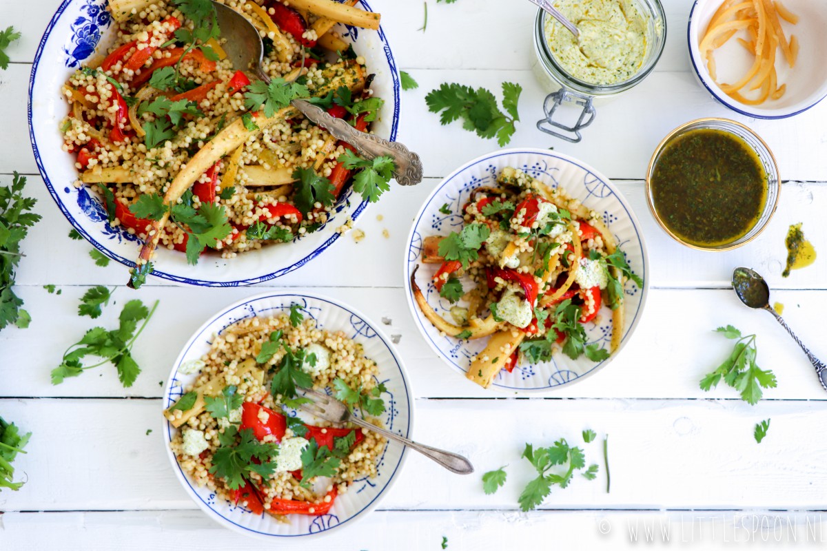 Couscous met chermoula, gegrilde pastinaak en paprika