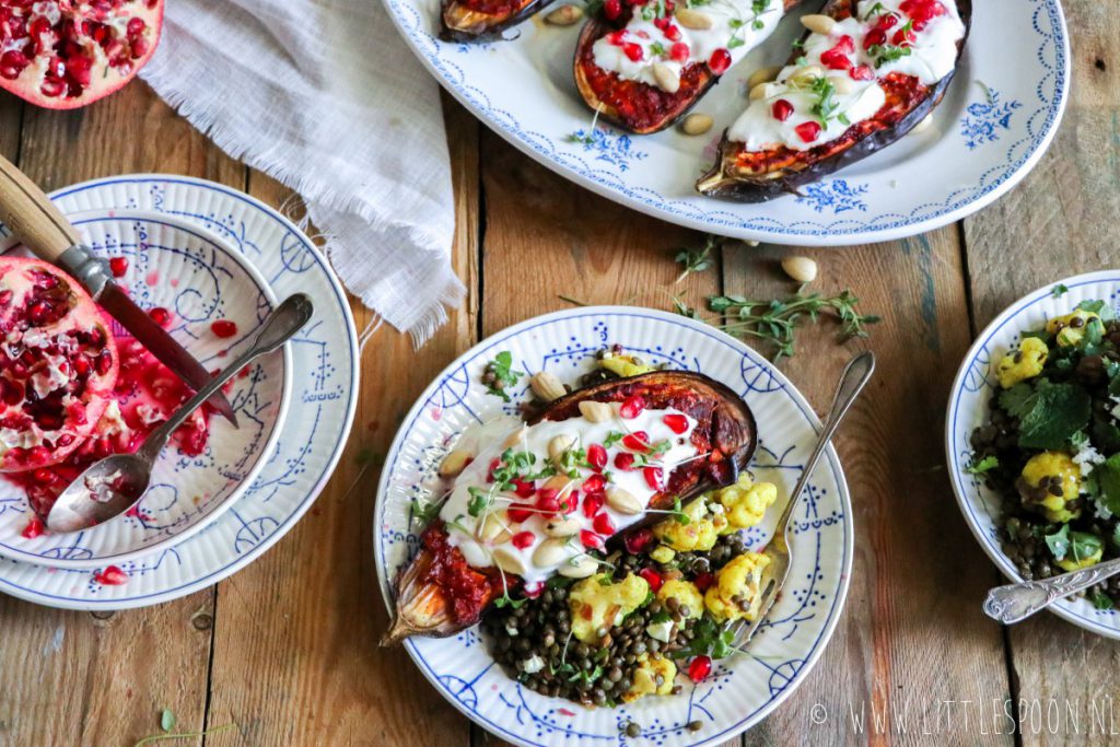 Harissa aubergine uit de oven