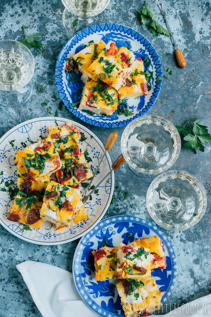 Tortilla met chorizo en geitenkaas