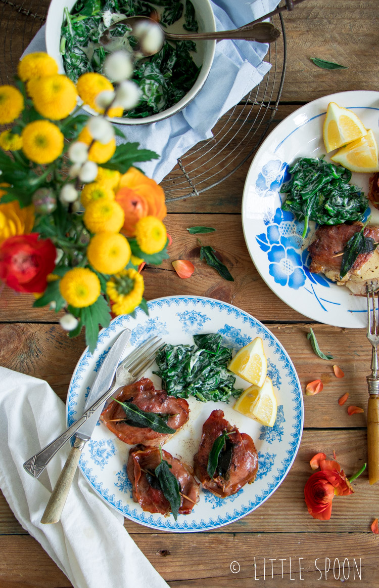 Saltimbocca van kip met romige spinazie