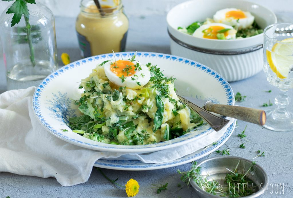 Lentestamppot met paksoi, creme fraiche en een zacht gekookte eitje