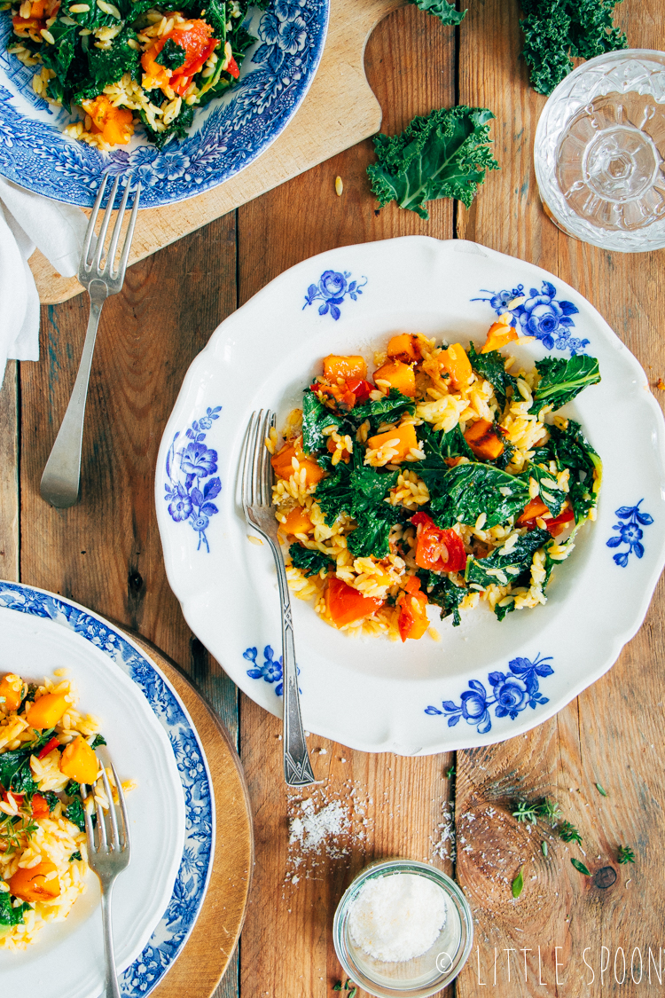 Orzo met pompoen en boerenkool