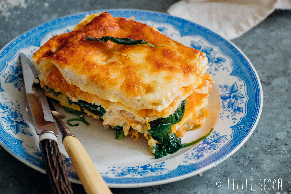 Lasagne met pompoen, ricotta, spinazie & salie