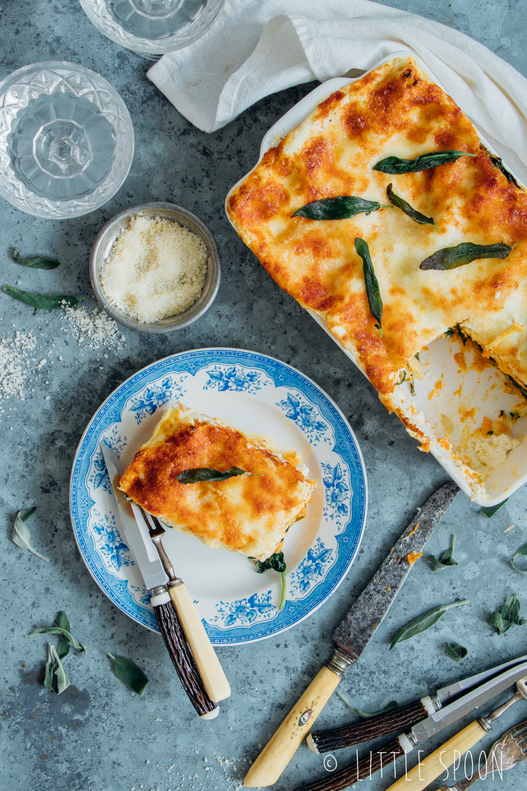 Lasagne met pompoen, ricotta, spinazie & salie